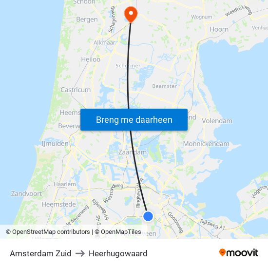 Amsterdam Zuid to Heerhugowaard map