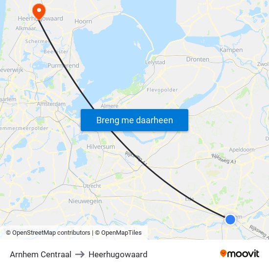 Arnhem Centraal to Heerhugowaard map
