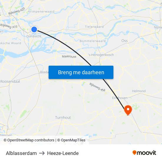 Alblasserdam to Heeze-Leende map