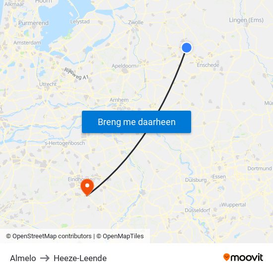 Almelo to Heeze-Leende map