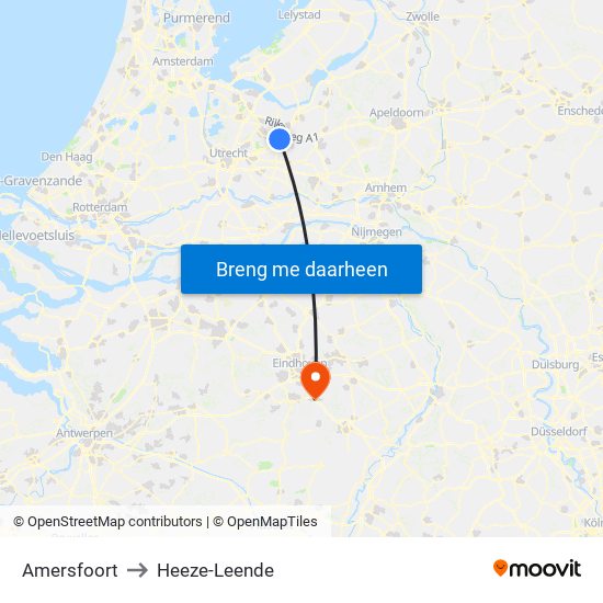 Amersfoort to Heeze-Leende map