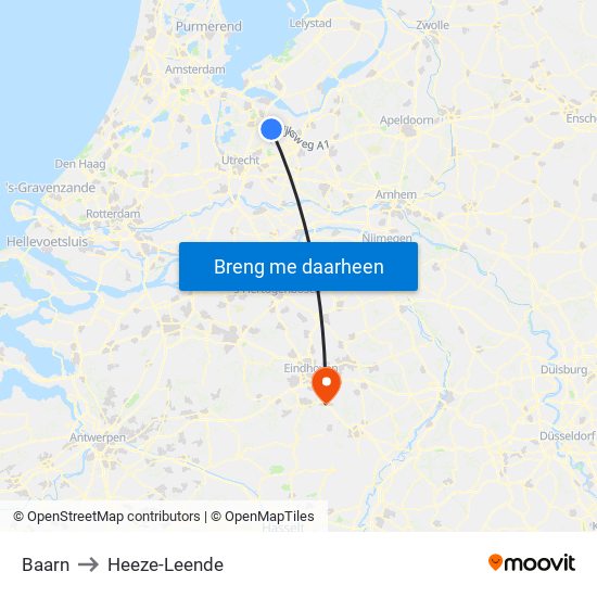 Baarn to Heeze-Leende map