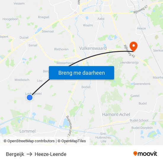 Bergeijk to Heeze-Leende map