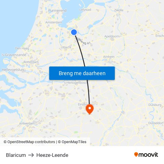 Blaricum to Heeze-Leende map