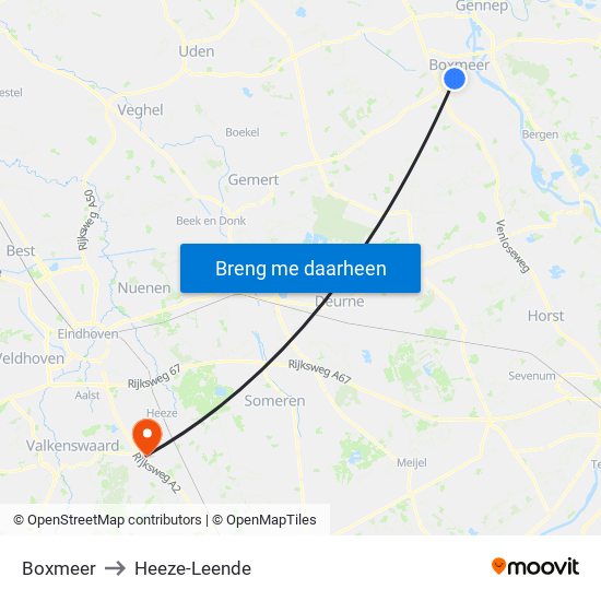 Boxmeer to Heeze-Leende map