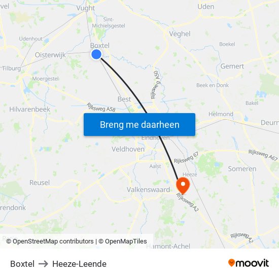 Boxtel to Heeze-Leende map