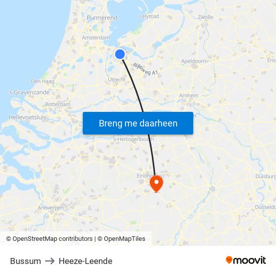 Bussum to Heeze-Leende map