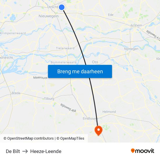 De Bilt to Heeze-Leende map