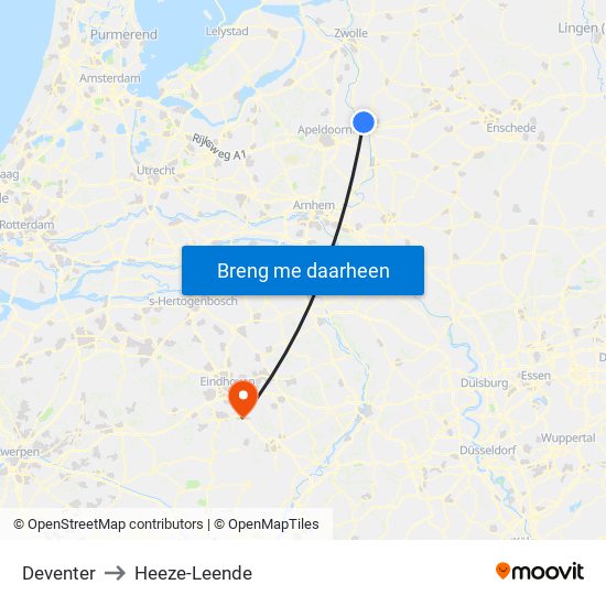 Deventer to Heeze-Leende map