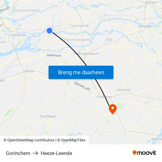 Gorinchem to Heeze-Leende map
