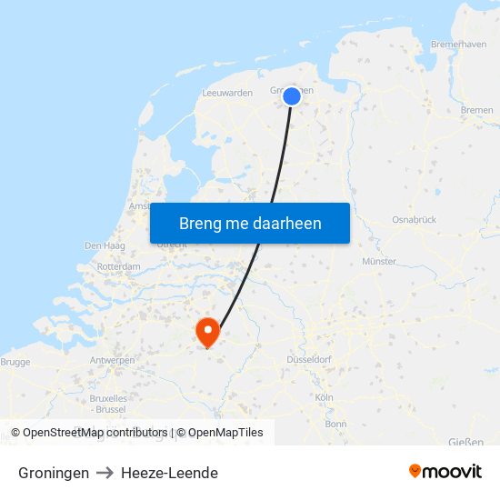 Groningen to Heeze-Leende map