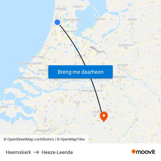 Heemskerk to Heeze-Leende map