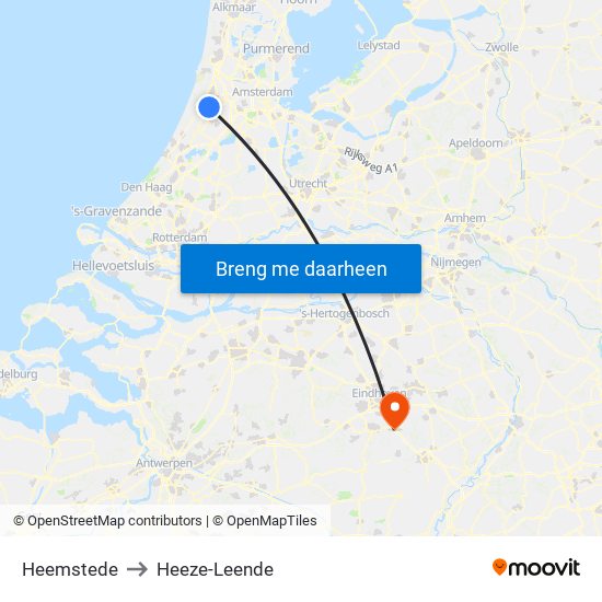 Heemstede to Heeze-Leende map