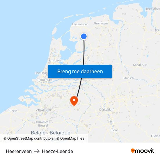 Heerenveen to Heeze-Leende map