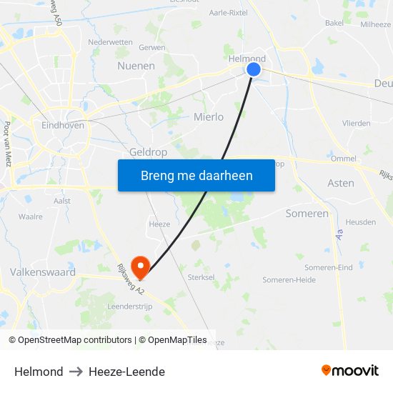 Helmond to Heeze-Leende map