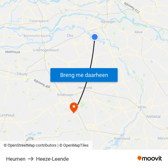 Heumen to Heeze-Leende map