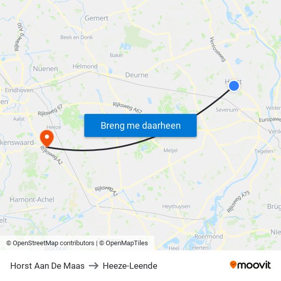 Horst Aan De Maas to Heeze-Leende map