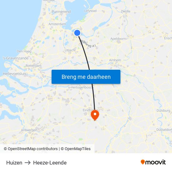 Huizen to Heeze-Leende map