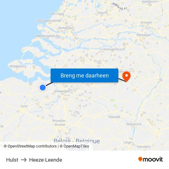 Hulst to Heeze-Leende map