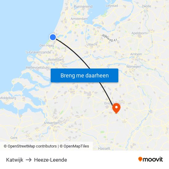 Katwijk to Heeze-Leende map