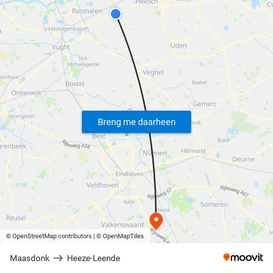 Maasdonk to Heeze-Leende map