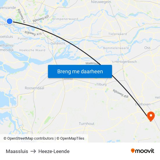 Maassluis to Heeze-Leende map
