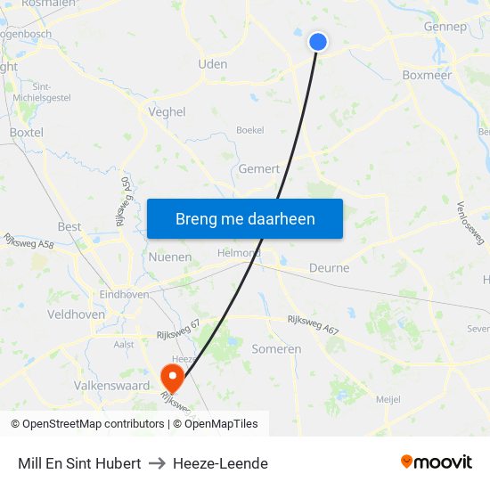 Mill En Sint Hubert to Heeze-Leende map