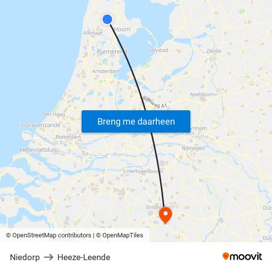 Niedorp to Heeze-Leende map