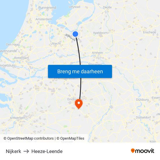 Nijkerk to Heeze-Leende map
