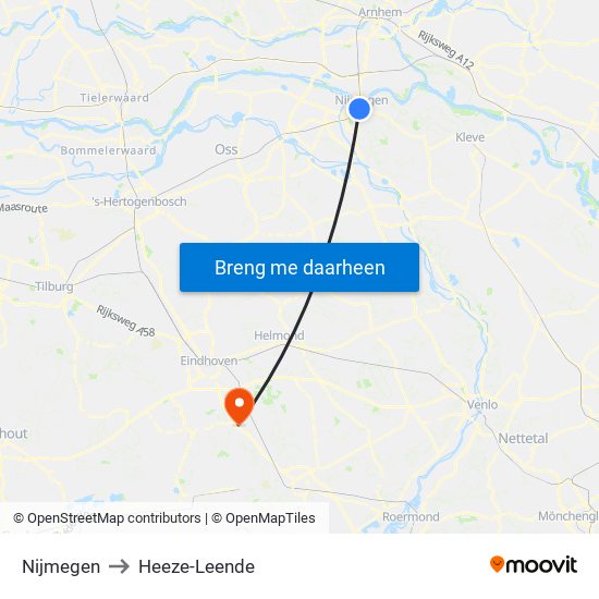Nijmegen to Heeze-Leende map