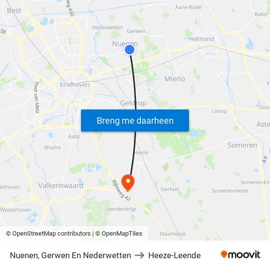 Nuenen, Gerwen En Nederwetten to Heeze-Leende map