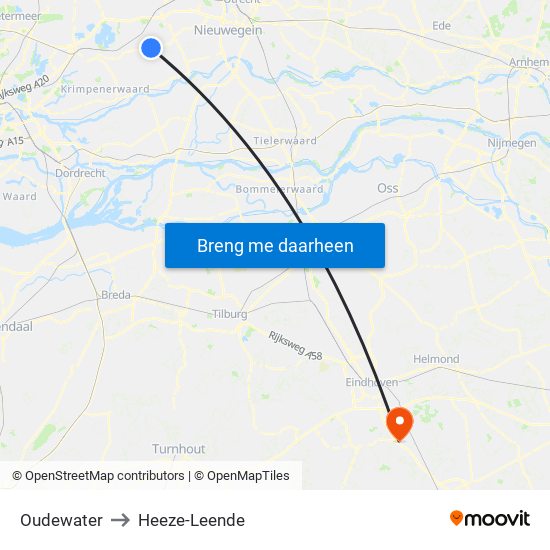 Oudewater to Heeze-Leende map