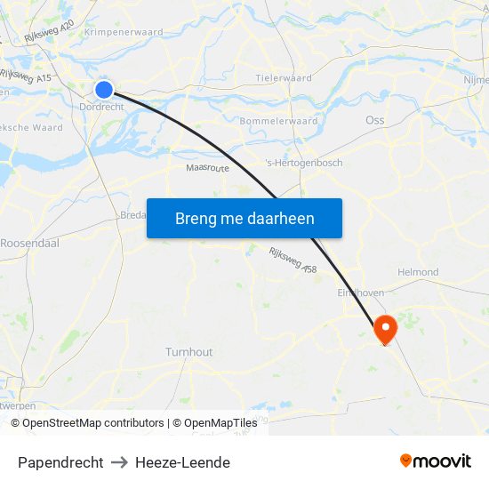 Papendrecht to Heeze-Leende map