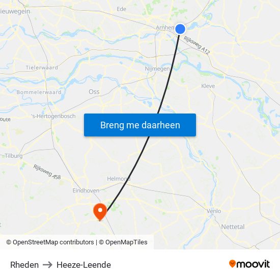 Rheden to Heeze-Leende map