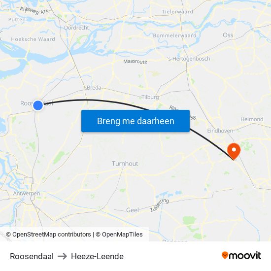 Roosendaal to Heeze-Leende map