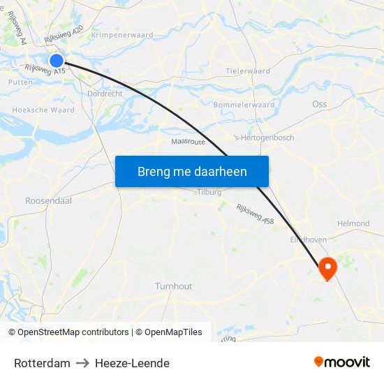 Rotterdam to Heeze-Leende map