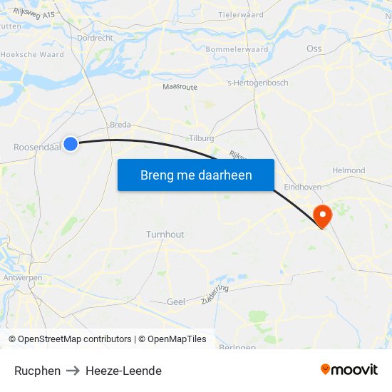 Rucphen to Heeze-Leende map