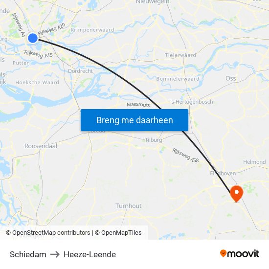 Schiedam to Heeze-Leende map
