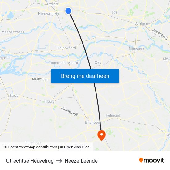 Utrechtse Heuvelrug to Heeze-Leende map