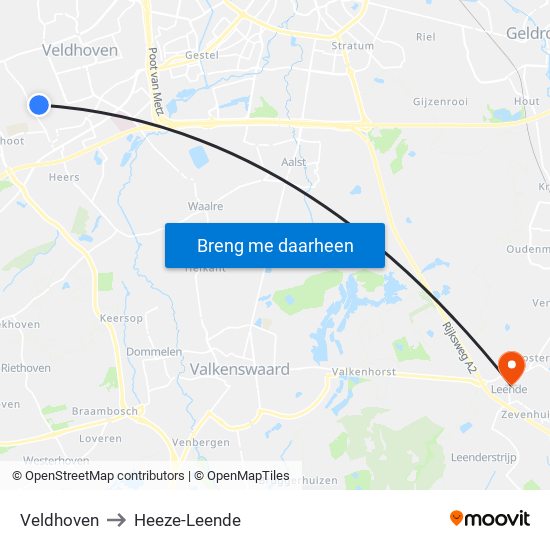 Veldhoven to Heeze-Leende map