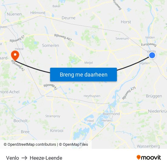 Venlo to Heeze-Leende map