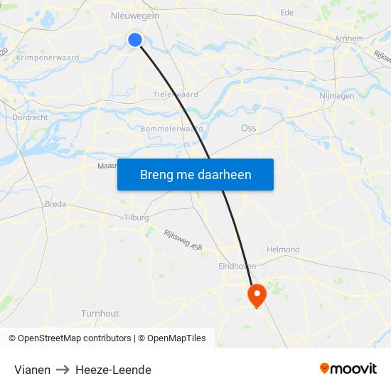 Vianen to Heeze-Leende map