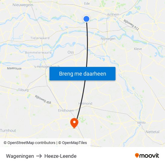 Wageningen to Heeze-Leende map