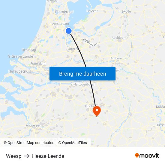 Weesp to Heeze-Leende map