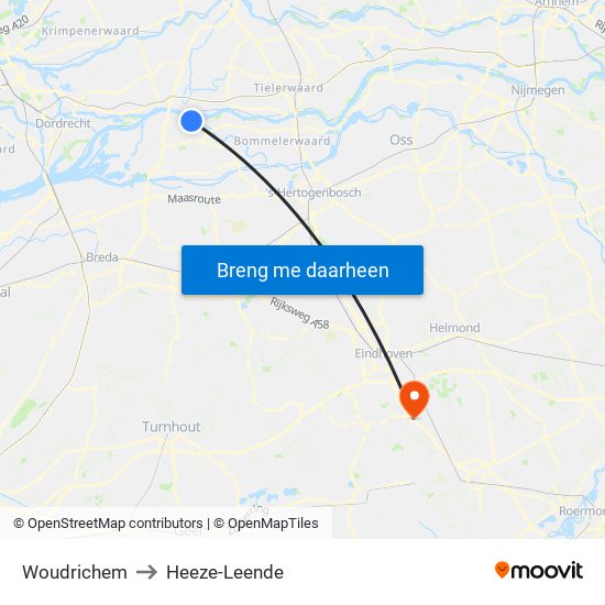 Woudrichem to Heeze-Leende map