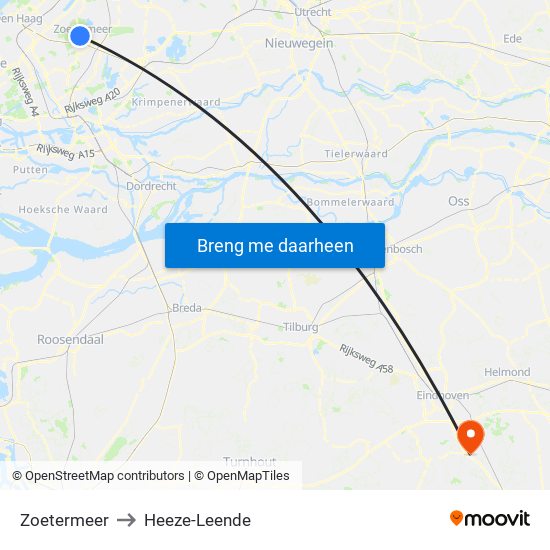 Zoetermeer to Heeze-Leende map