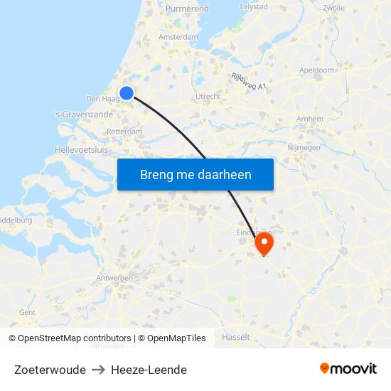 Zoeterwoude to Heeze-Leende map