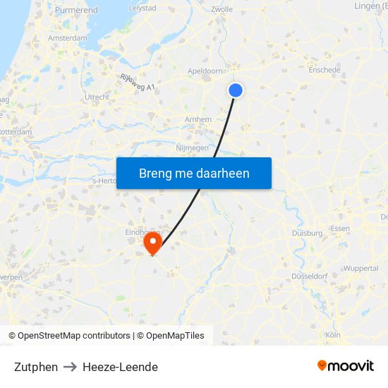 Zutphen to Heeze-Leende map