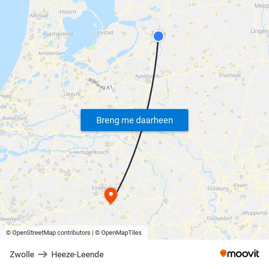 Zwolle to Heeze-Leende map