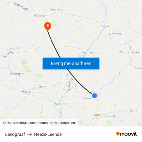 Landgraaf to Heeze-Leende map